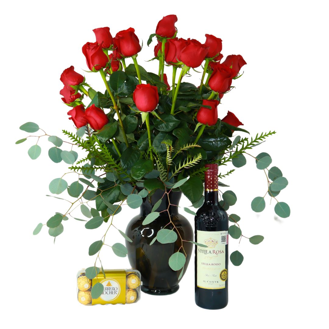24 rosas jarron Negro-chco- vino